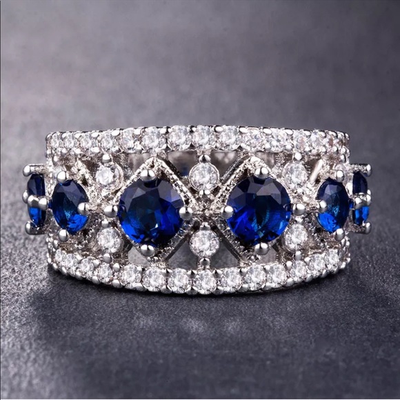 🦋 Blue Oval Cut & White Sapphires Oval Cut .925 - Picture 4 of 4